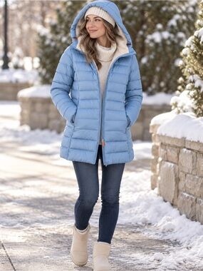 Save The Duck Light Blue Sherpa Lined Hooded Puffer Coat